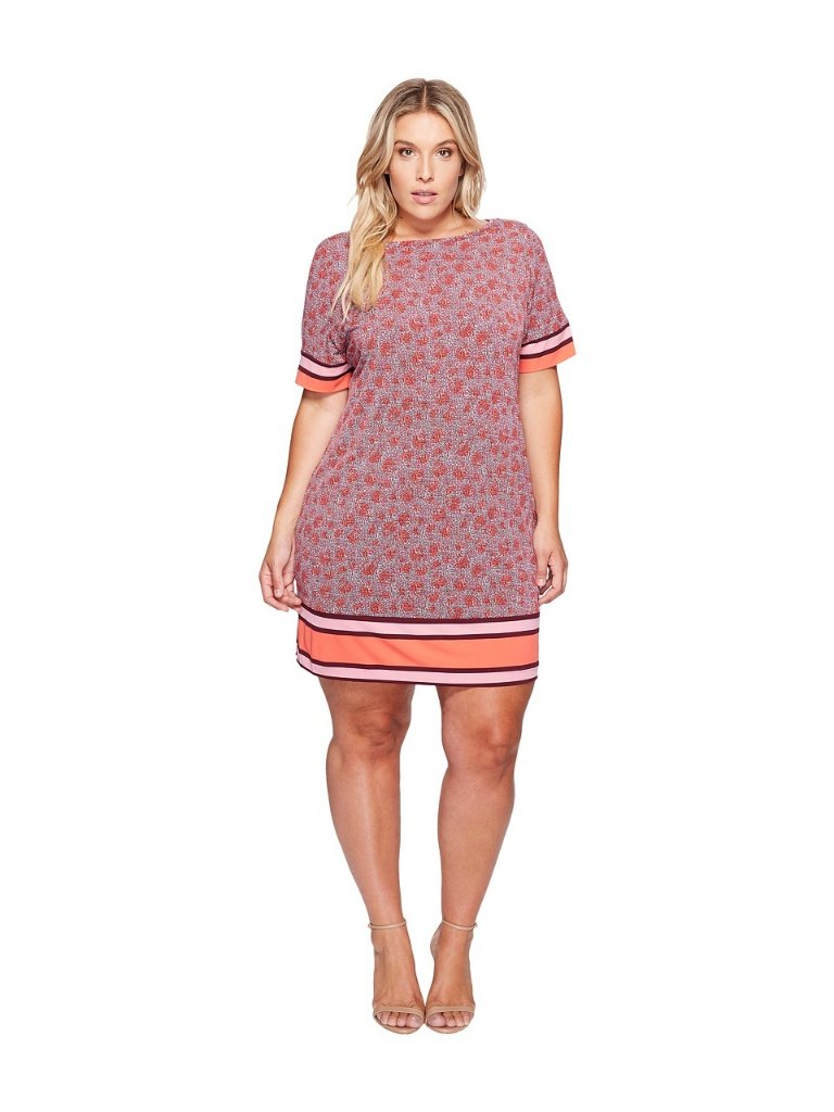 Michael Michael Kors - Plus Size Augusta Border Short Sleeve Dress (Sangria)